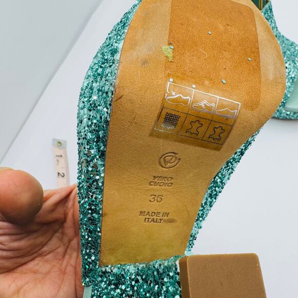 3.1 PHILLIP LIM turquoise glitter Party Platform Sandals size 35 / US 5 - Picture 9 of 15